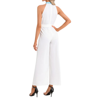 Halter Neck Buckle Belted Jumpsuit